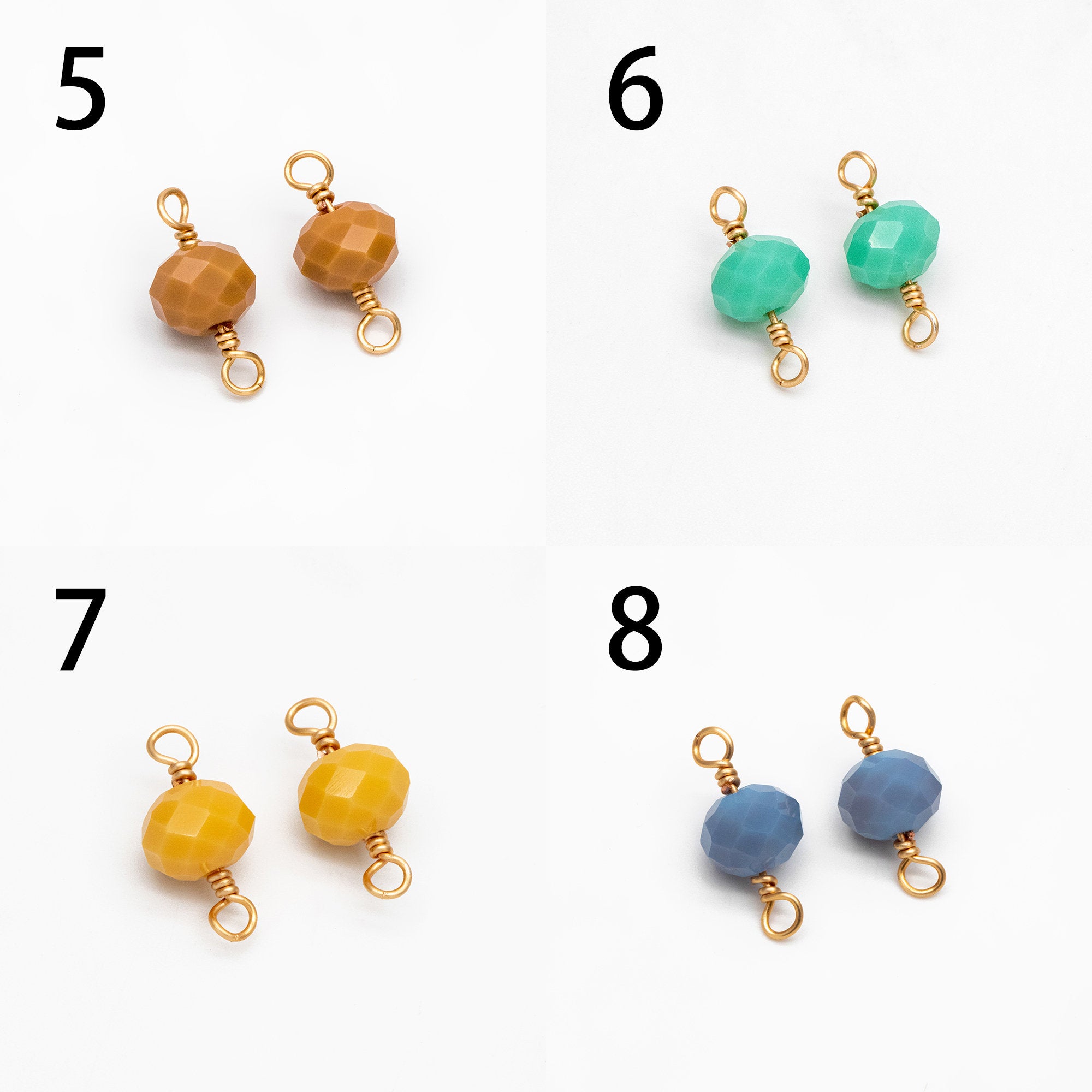 20pcs Crystal Rondelle Beaded Connectors, Glass Beads 8x6mm, 18K Gold Wire Charms, Diy Material Findings (GB-4133)